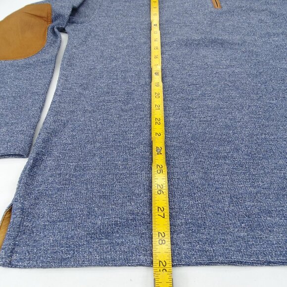 ORVIS Simoom Tweed Quarter-Zip Sweatshirt L Blue Brown Leather Elbow Patch - Picture 7 of 7